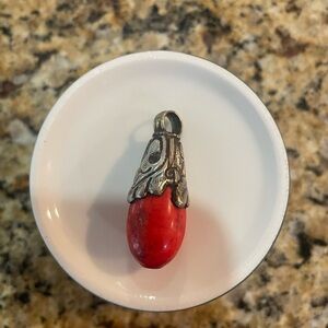 Elegant Red Coral Pendant with Sterling Silver Accents